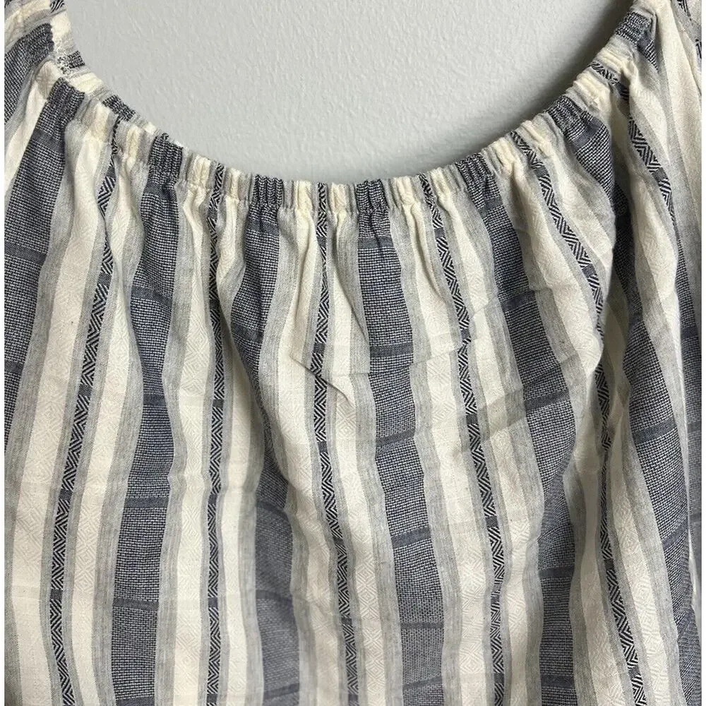 Lulu's Along the Tides Navy Blue Striped Off the Shoulder Boho Dress Size Medium - Picture 10 of 11